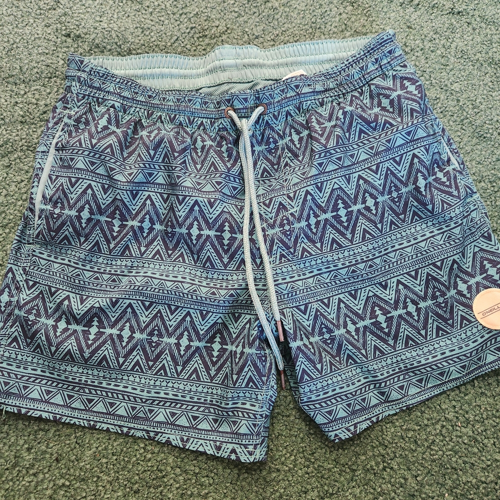 O'Neill Light Blue & Navy Aztec Swim Trunks